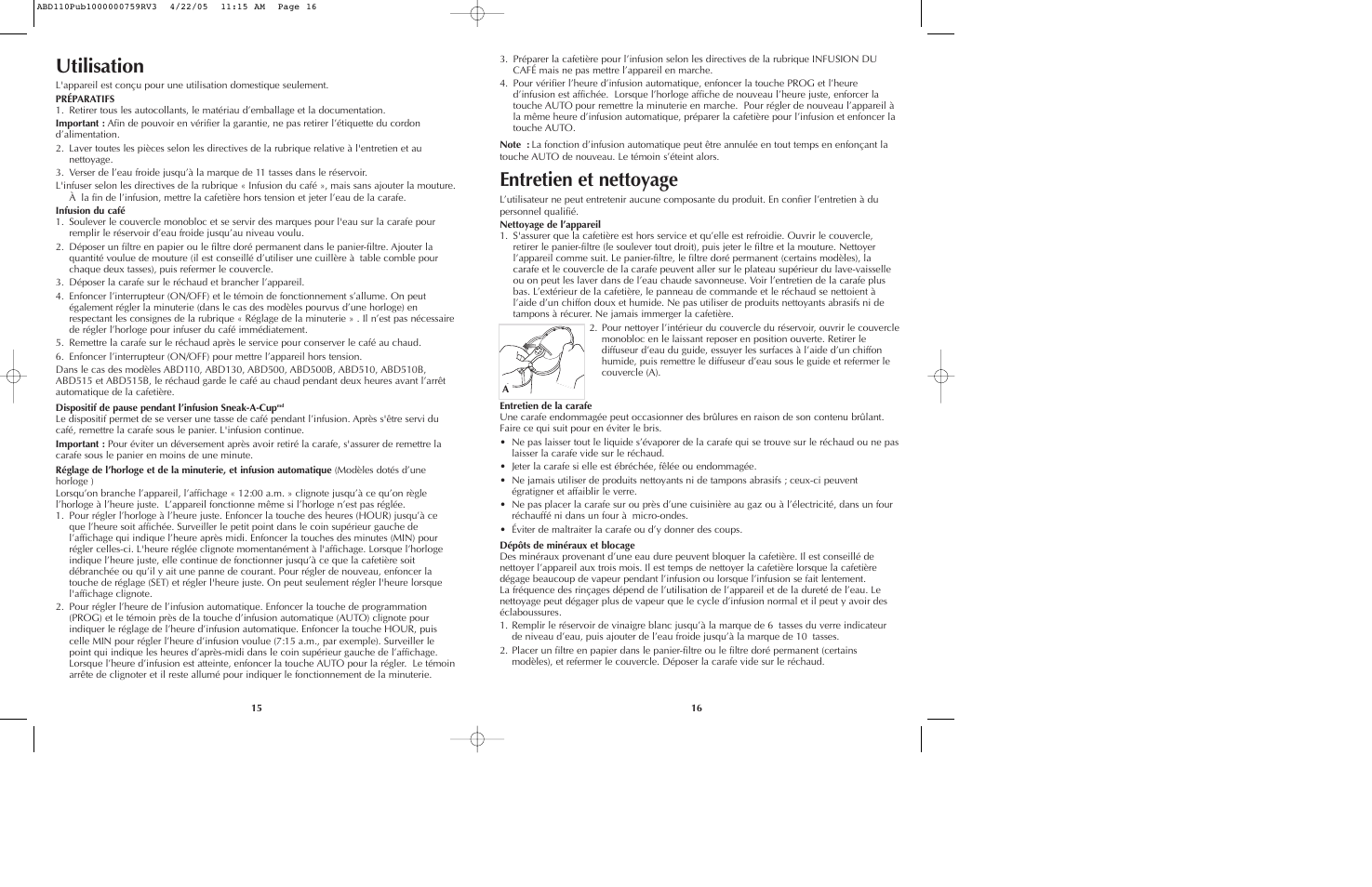 Utilisation, Entretien et nettoyage | Black & Decker ABD100 User Manual | Page 9 / 13