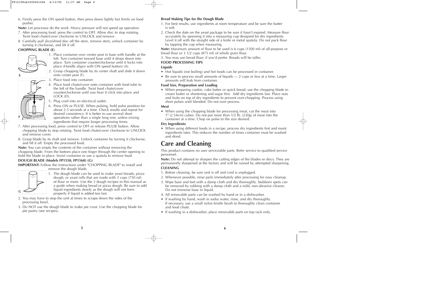 Care and cleaning | Black & Decker FP1510 User Manual | Page 4 / 23