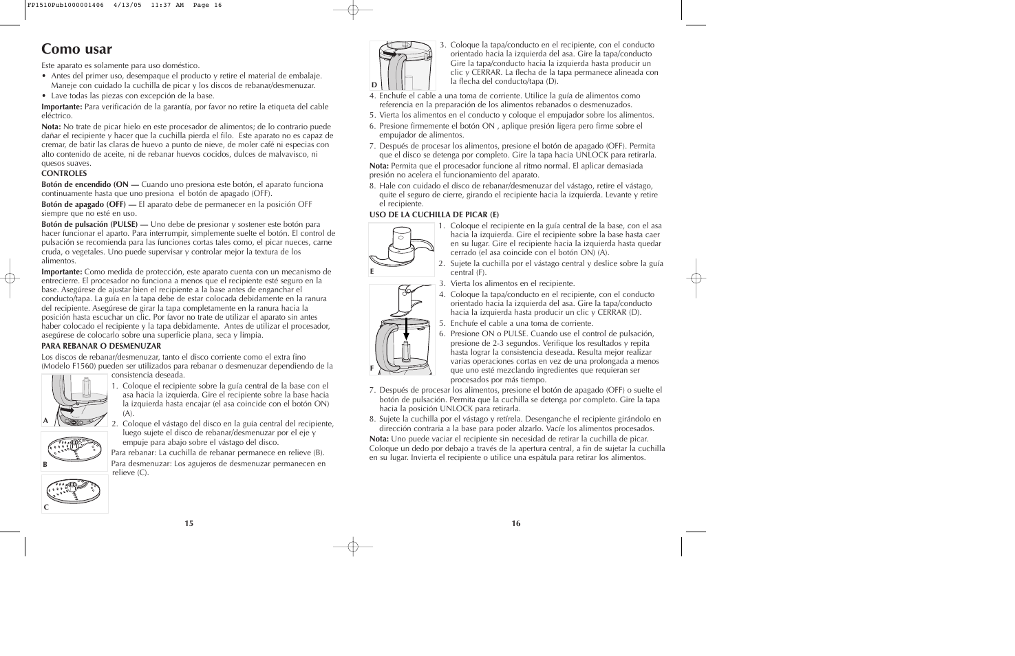 Como usar | Black & Decker FP1510 User Manual | Page 9 / 23