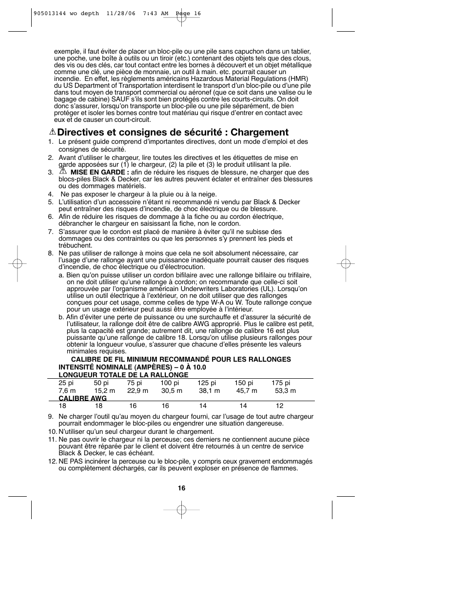 Directives et consignes de sécurité : chargement | Black & Decker Fire Storm FS1802BN User Manual | Page 16 / 34