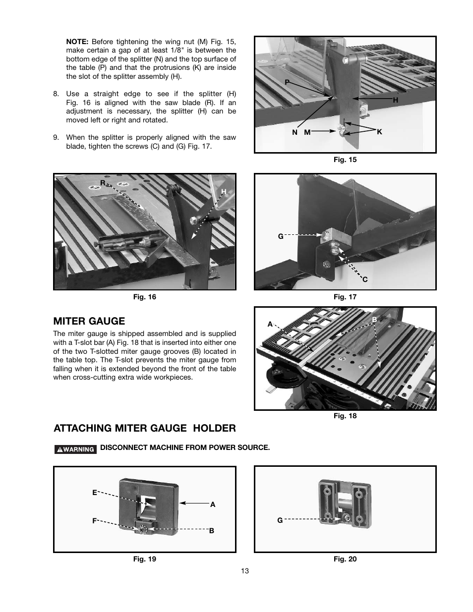 Miter gauge, Attaching miter gauge holder | Black & Decker 489051-00 User Manual | Page 13 / 56