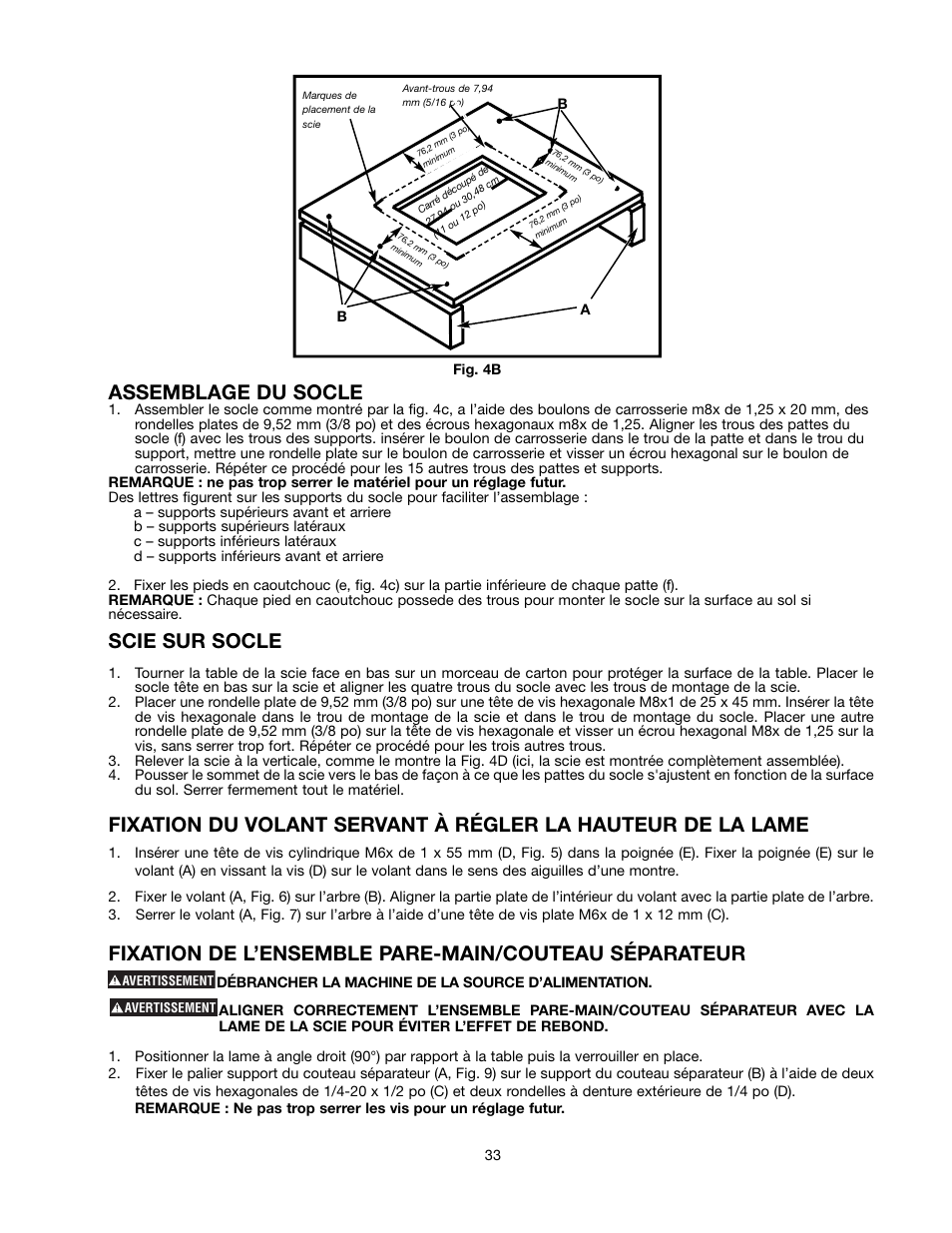 Assemblage du socle, Scie sur socle | Black & Decker 489051-00 User Manual | Page 33 / 56