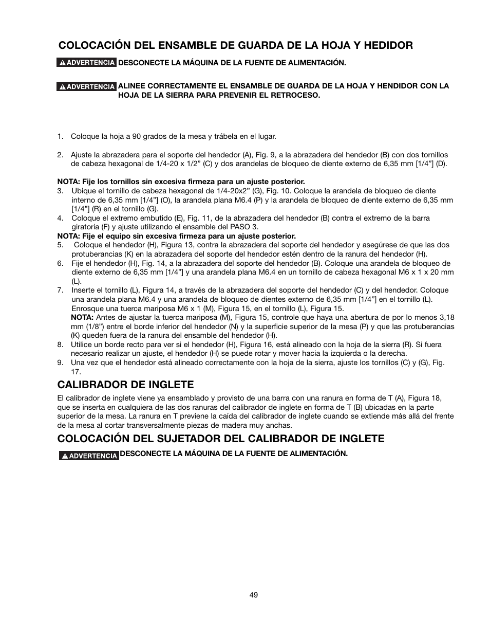 Calibrador de inglete, Colocación del sujetador del calibrador de inglete | Black & Decker 489051-00 User Manual | Page 49 / 56