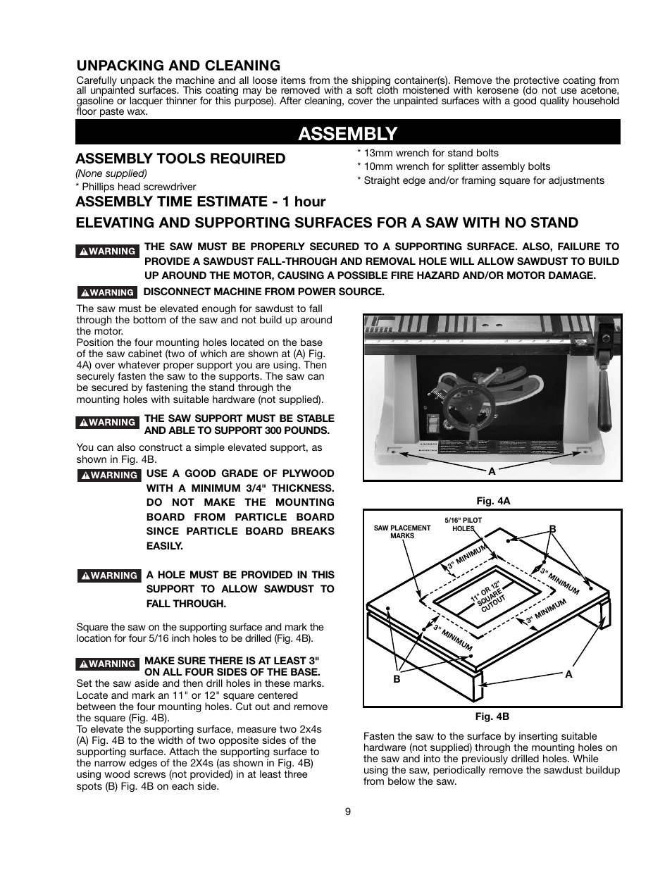 Assembly, Unpacking and cleaning, Assembly tools required | Assembly time estimate - 1 hour | Black & Decker 489051-00 User Manual | Page 9 / 56