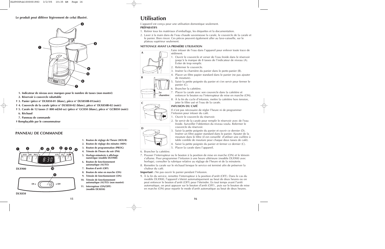 Utilisation, Panneau de commande | Black & Decker DLX850 User Manual | Page 9 / 15