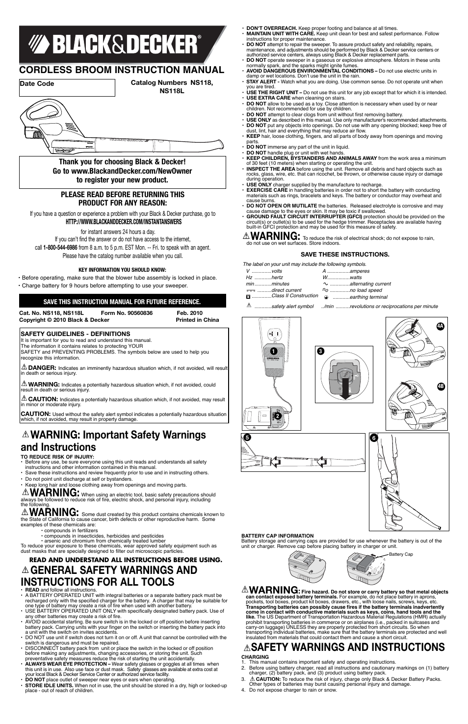 Black & Decker CARDLESS BROOM NS118L User Manual | 6 pages