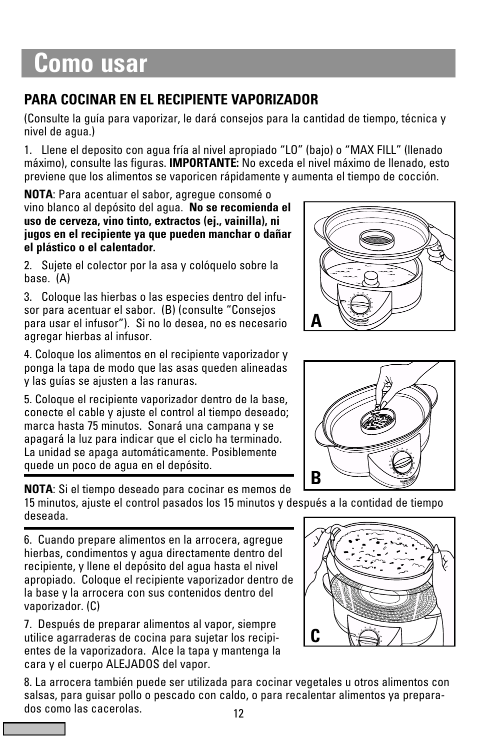 Como usar, Ca b | Black & Decker HS1776 User Manual | Page 12 / 32