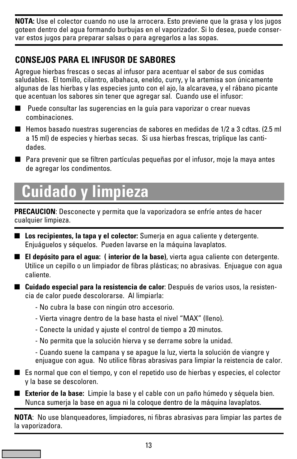 Cuidado y limpieza | Black & Decker HS1776 User Manual | Page 13 / 32
