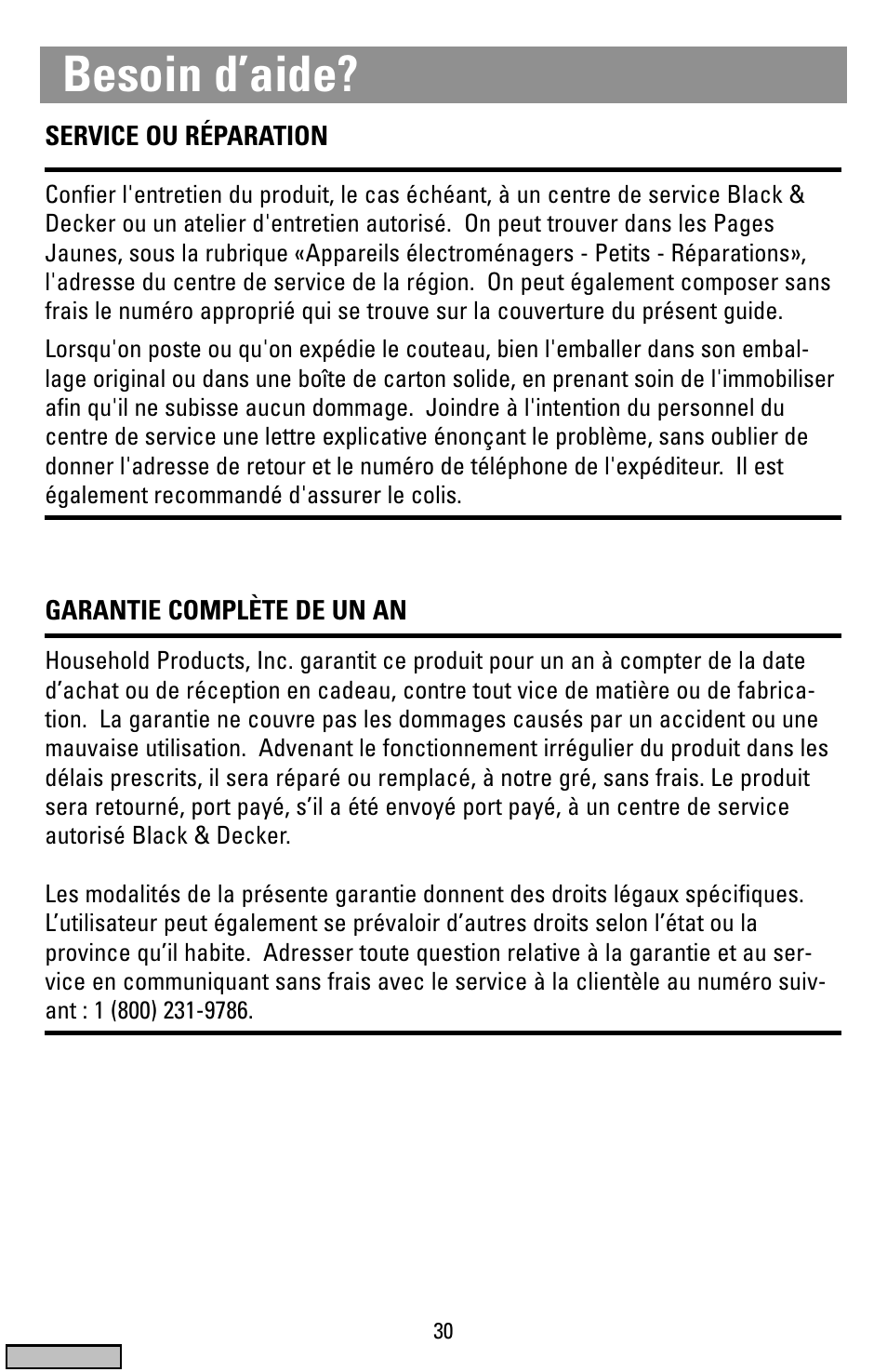 Besoin d’aide | Black & Decker HS1776 User Manual | Page 30 / 32