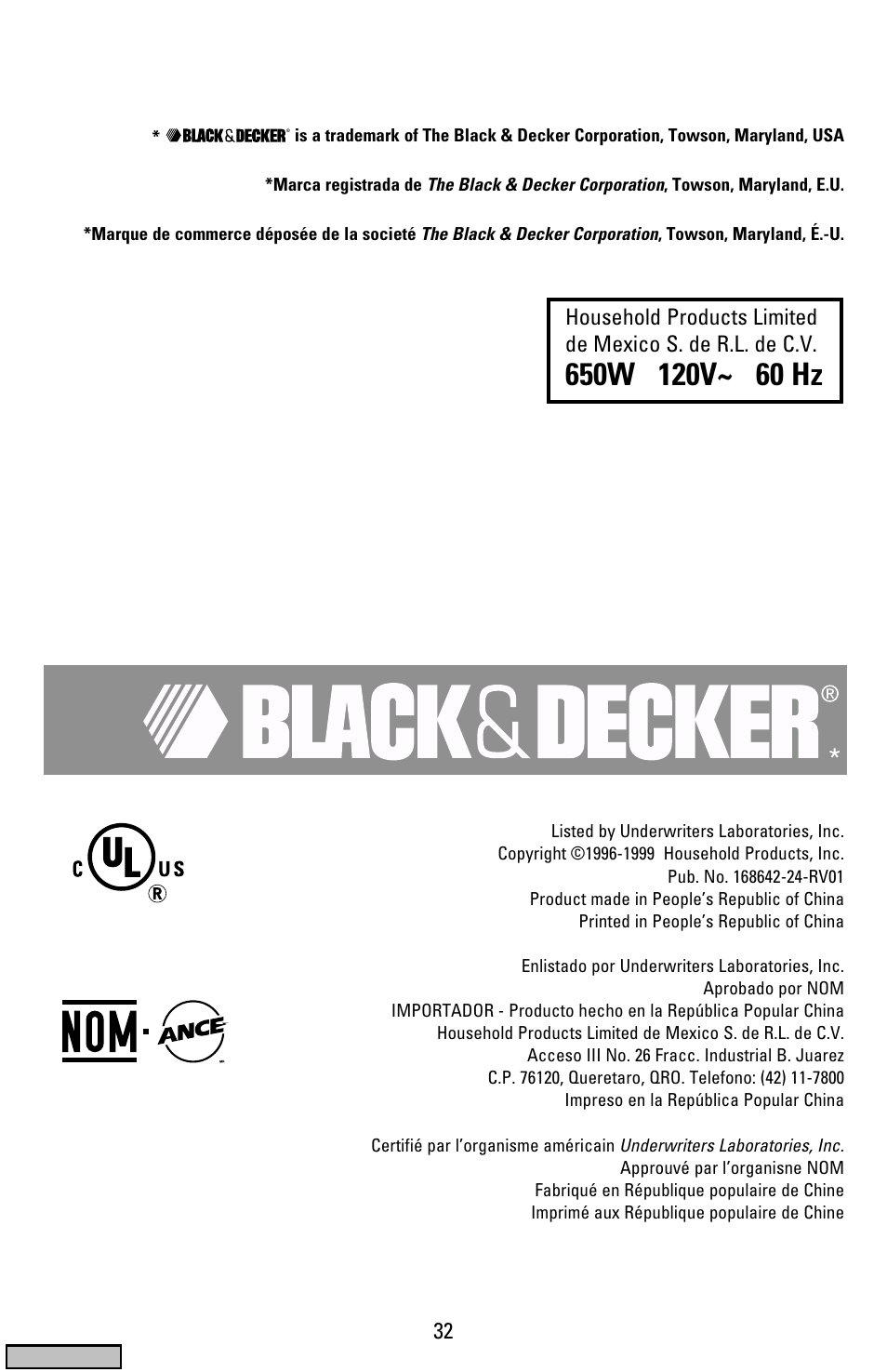 Black & Decker HS1776 User Manual | Page 32 / 32