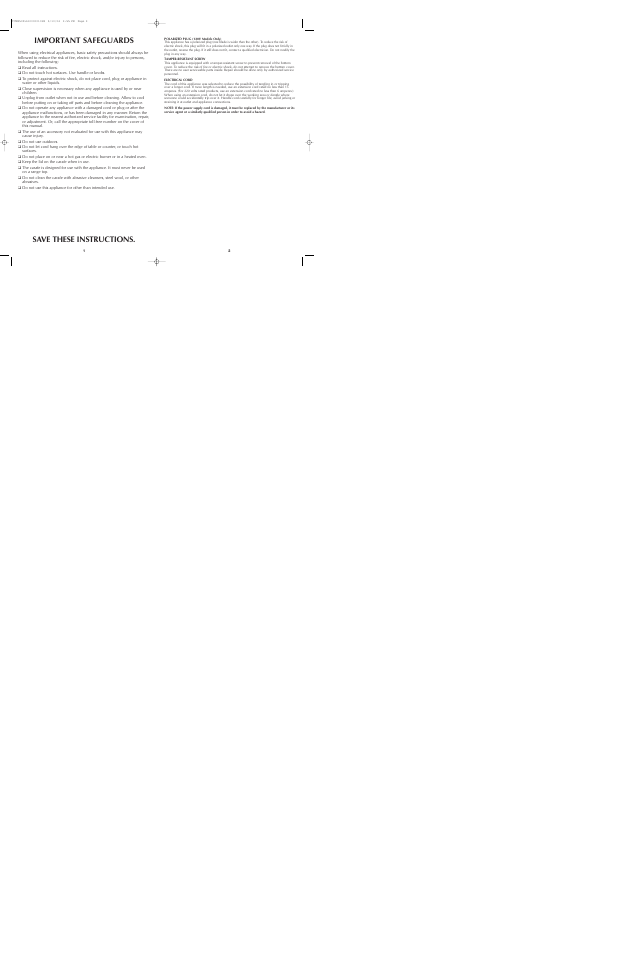 Important safeguards, Save these instructions | Black & Decker TCM850 User Manual | Page 2 / 15