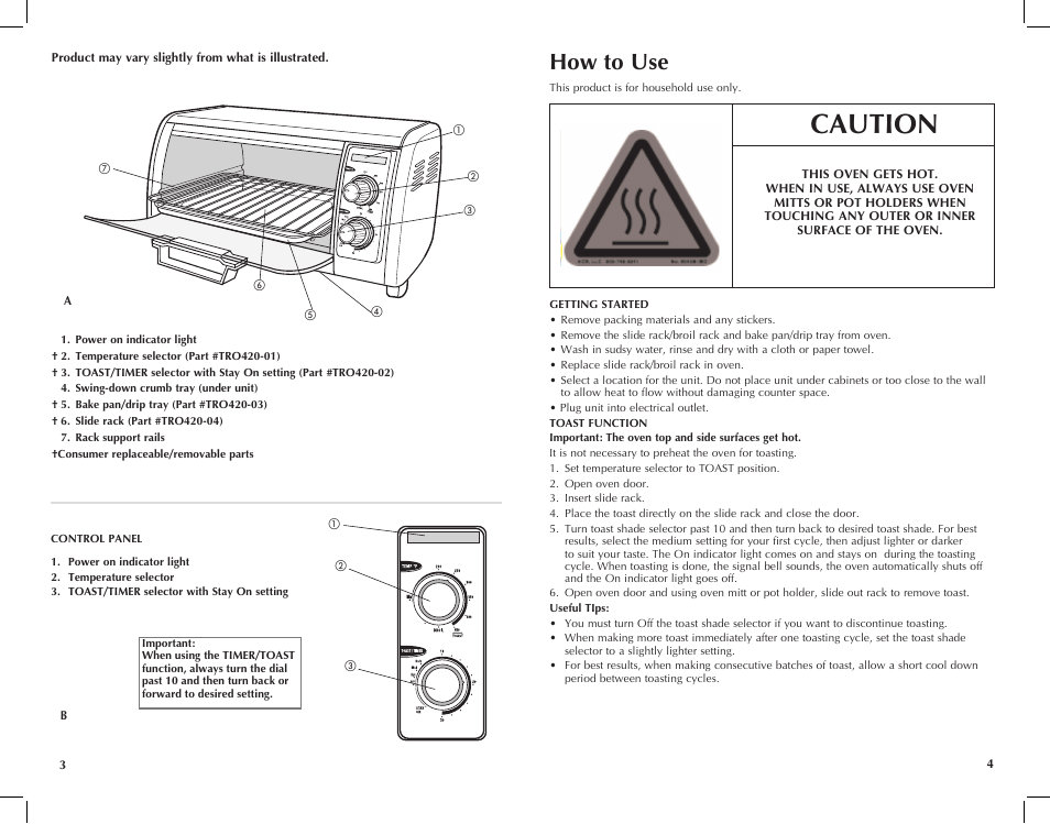 Caution, How to use | Black & Decker TRO420 User Manual | Page 3 / 15