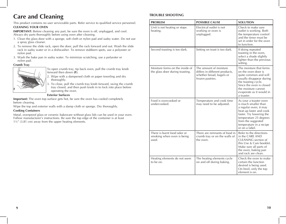 Care and cleaning | Black & Decker TRO420 User Manual | Page 6 / 15