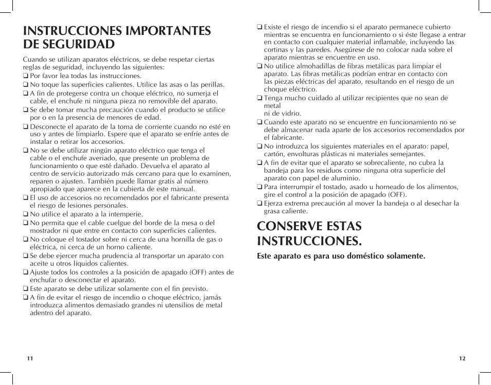 Conserve estas instrucciones, Instrucciones importantes de seguridad | Black & Decker TRO420 User Manual | Page 7 / 15