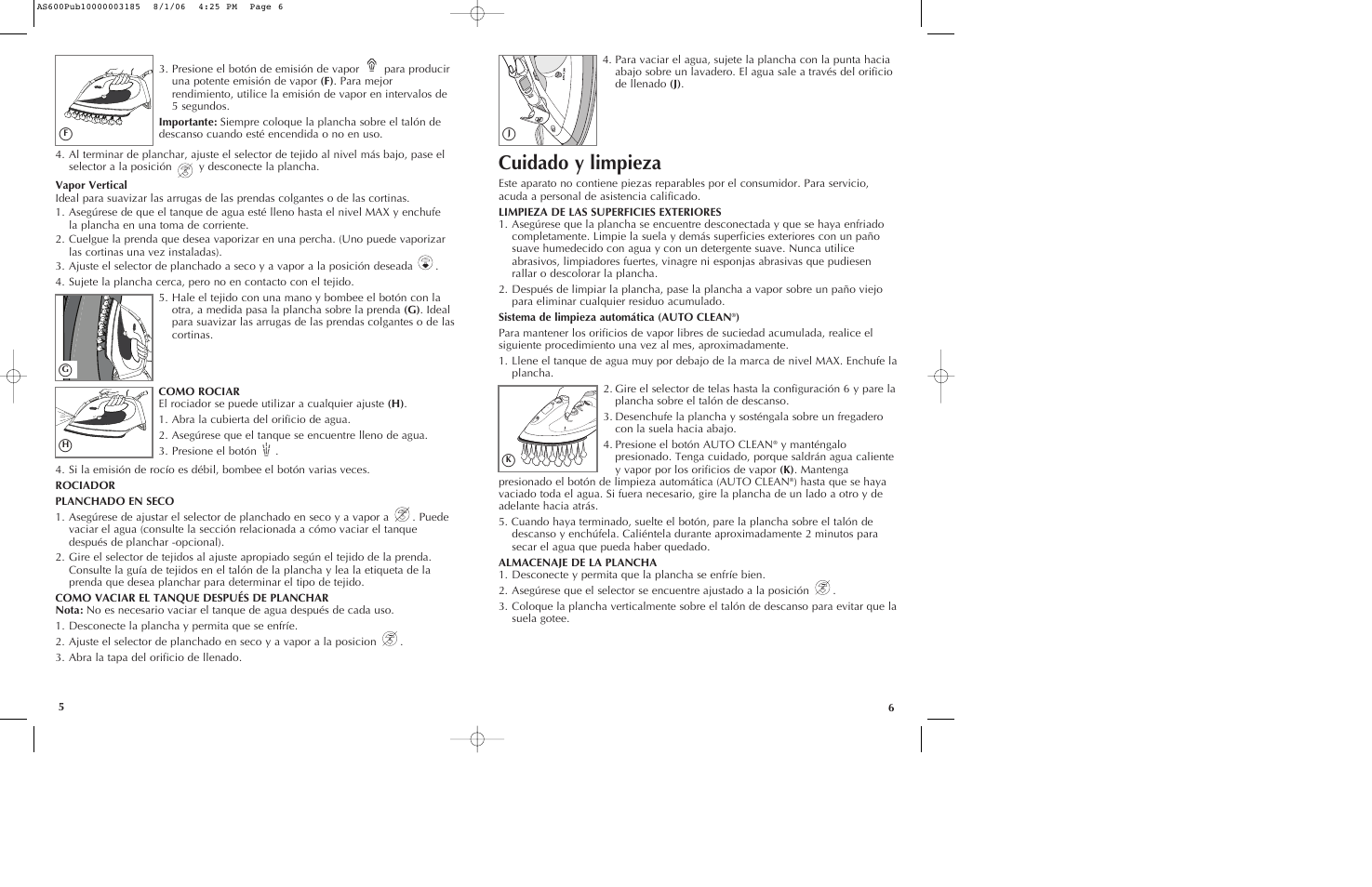 Cuidado y limpieza | Black & Decker AS600 User Manual | Page 4 / 9
