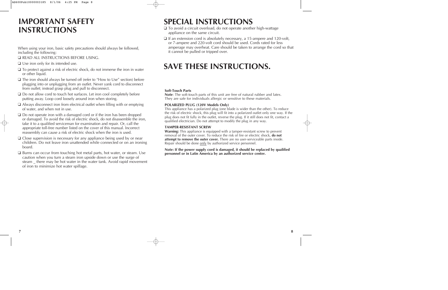 Special instructions | Black & Decker AS600 User Manual | Page 5 / 9