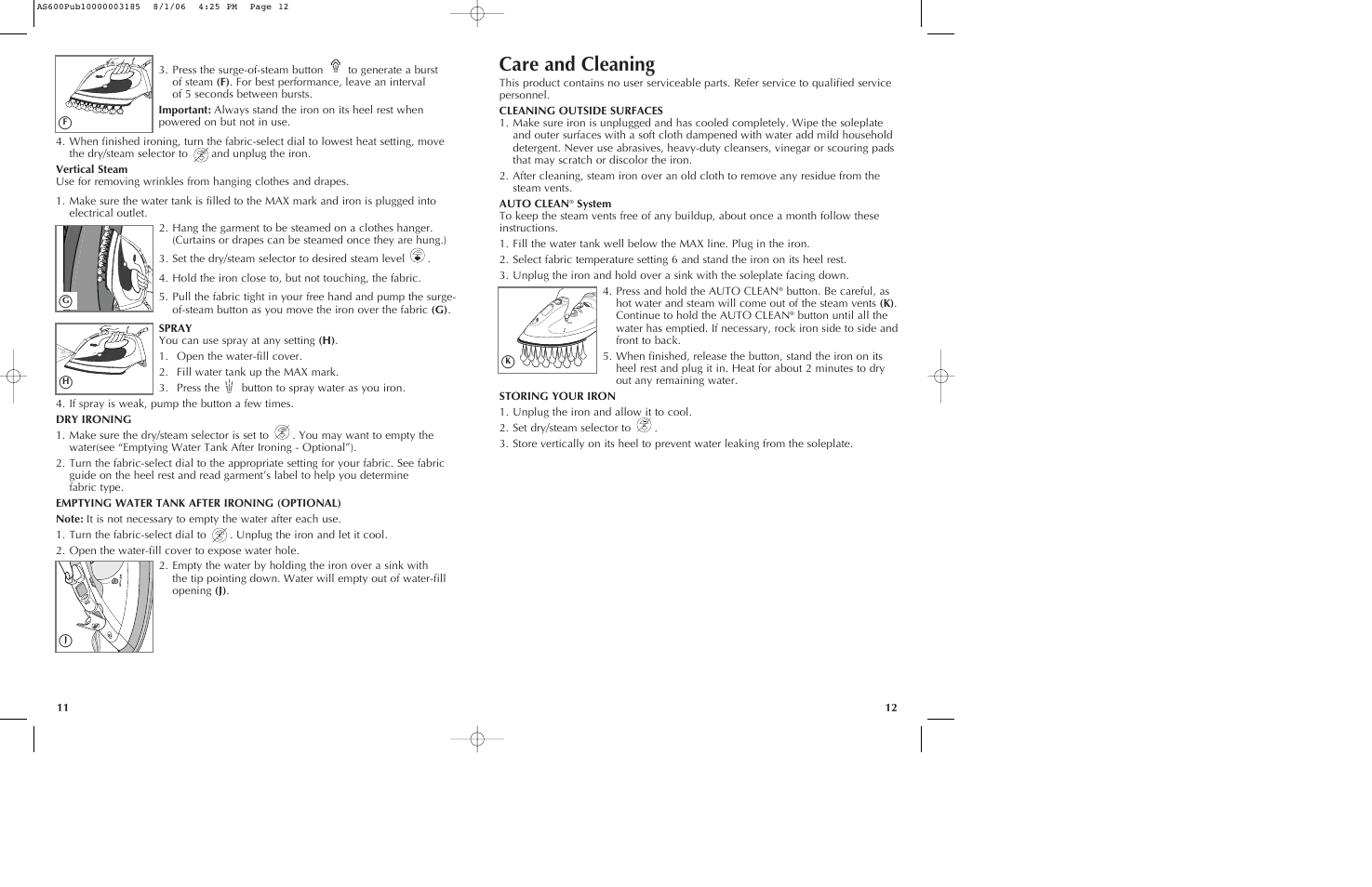 Care and cleaning | Black & Decker AS600 User Manual | Page 7 / 9