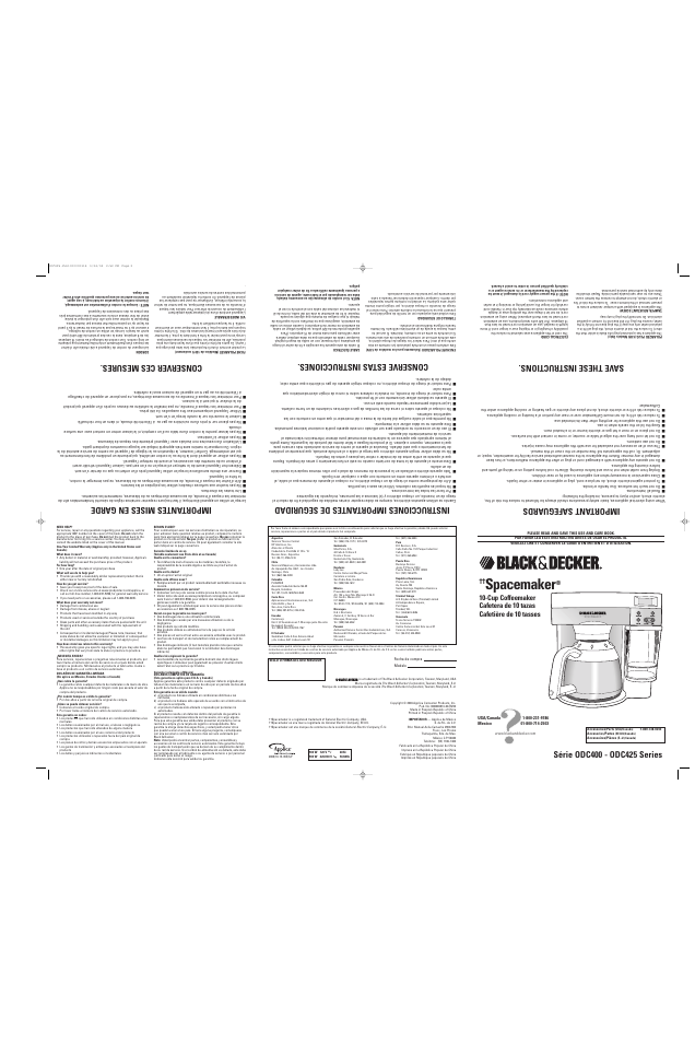 Spacemaker, Important safeguards, Conserve estas instrucciones | Conserver ces mesures | Black & Decker SPACEMAKER ODC425 User Manual | Page 2 / 2