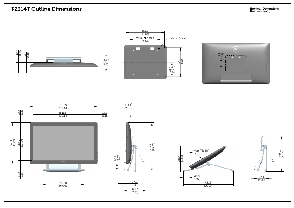 Dell P2314T Multi Touch Monitor with LED User Manual | 2 pages