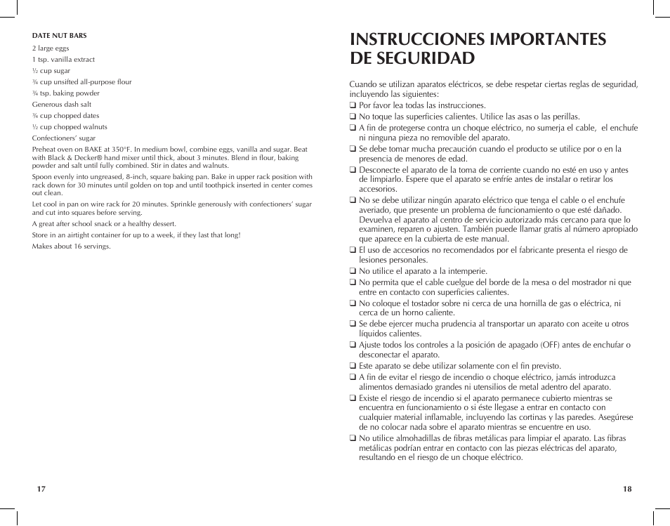 Instrucciones importantes de seguridad | Black & Decker Toast-R-Oven TRO4200B User Manual | Page 10 / 33