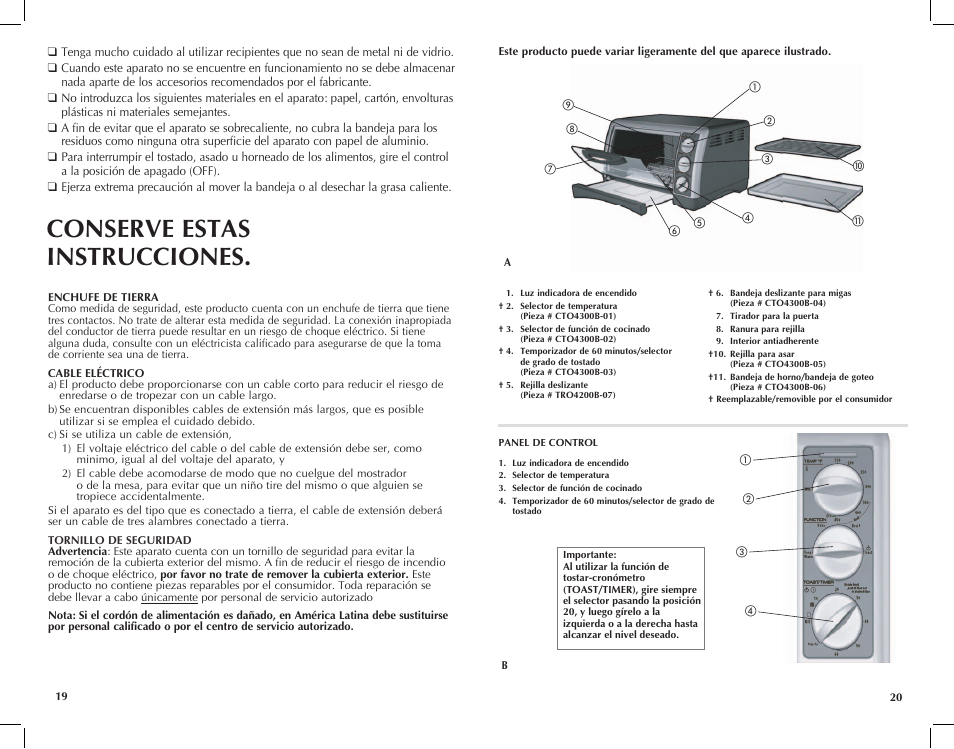 Conserve estas instrucciones | Black & Decker Toast-R-Oven TRO4200B User Manual | Page 11 / 33