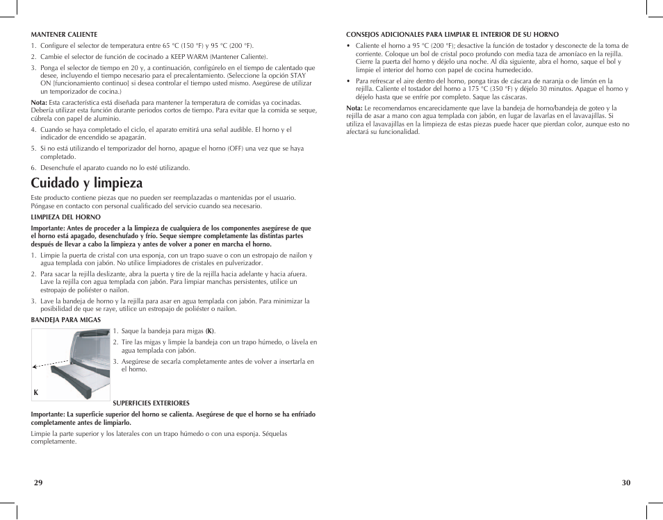 Cuidado y limpieza | Black & Decker Toast-R-Oven TRO4200B User Manual | Page 16 / 33