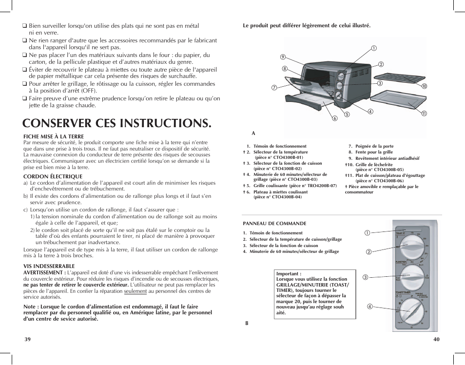 Conserver ces instructions | Black & Decker Toast-R-Oven TRO4200B User Manual | Page 21 / 33