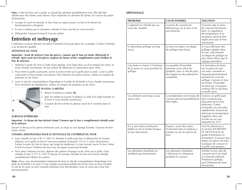 Entretien et nettoyage | Black & Decker Toast-R-Oven TRO4200B User Manual | Page 26 / 33