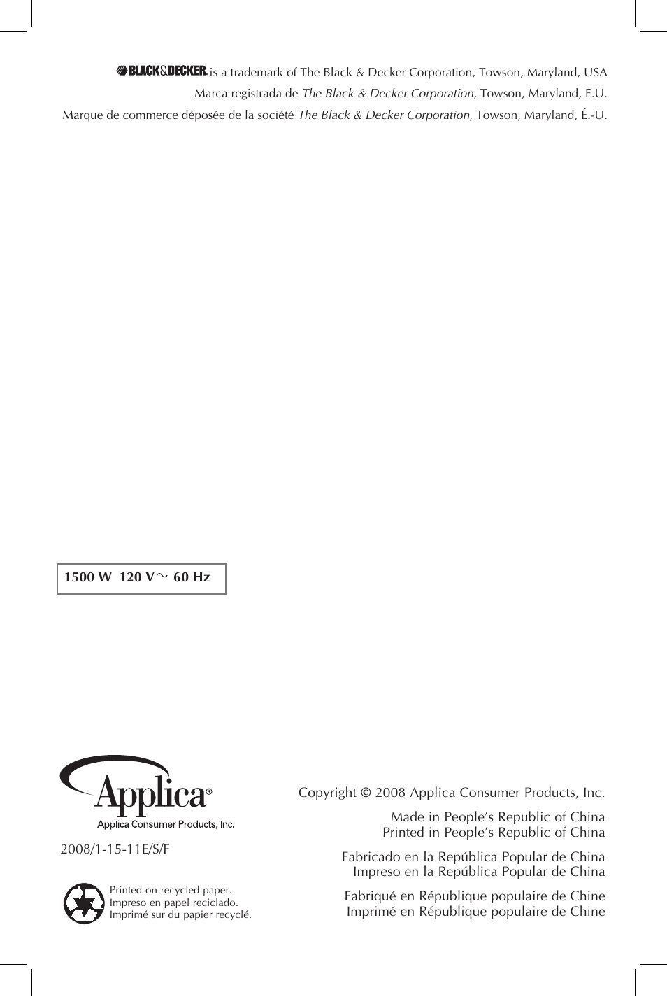 Black & Decker Toast-R-Oven TRO4200B User Manual | Page 33 / 33
