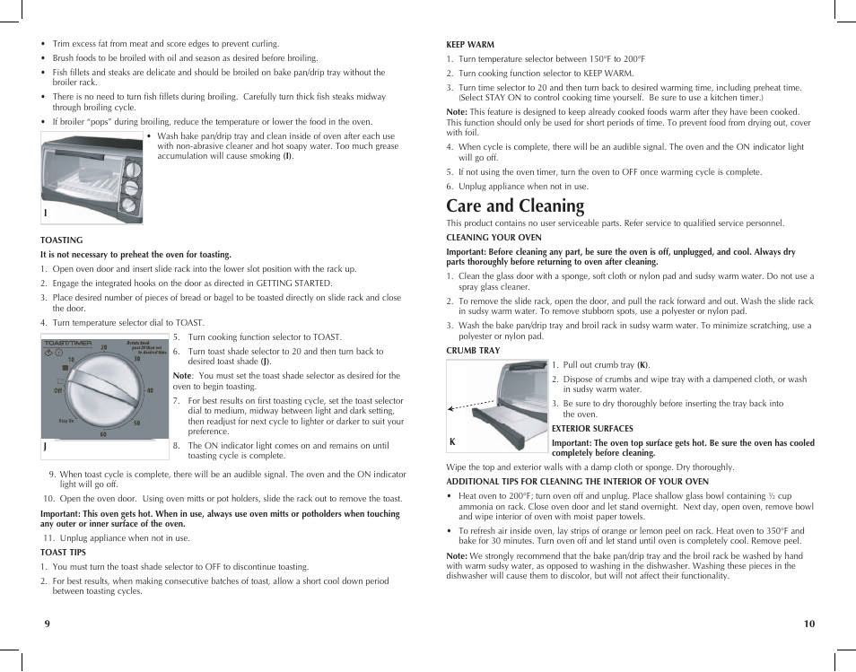 Care and cleaning | Black & Decker Toast-R-Oven TRO4200B User Manual | Page 6 / 33