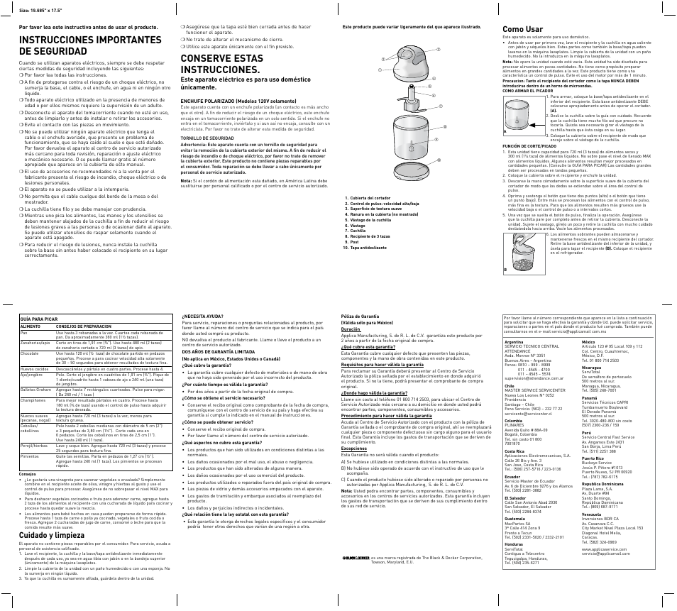 Instrucciones importantes de seguridad, Conserve estas instrucciones, Como usar | Cuidado y limpieza | Black & Decker EHC650B User Manual | Page 2 / 2