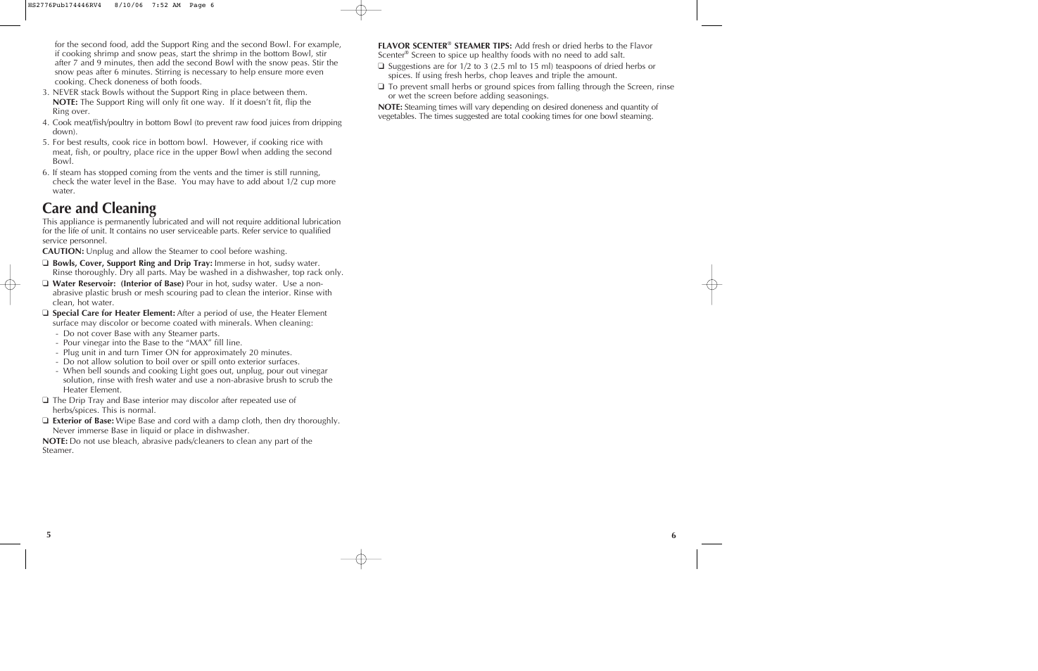 Care and cleaning | Black & Decker HS2776 User Manual | Page 4 / 13