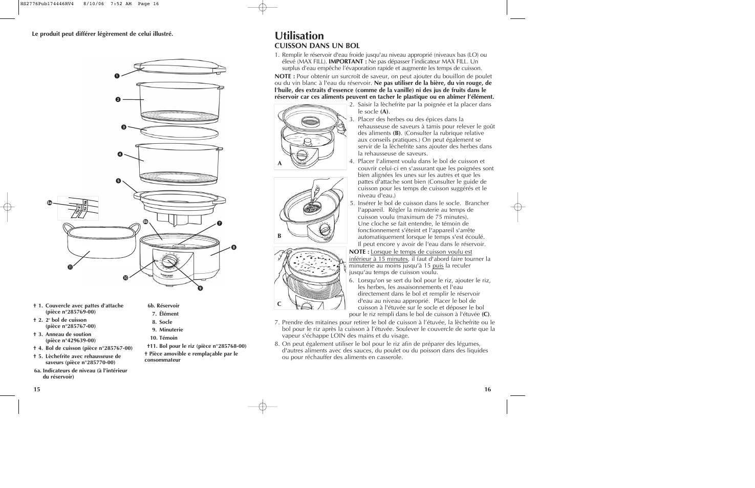 Utilisation, Cuisson dans un bol | Black & Decker HS2776 User Manual | Page 9 / 13