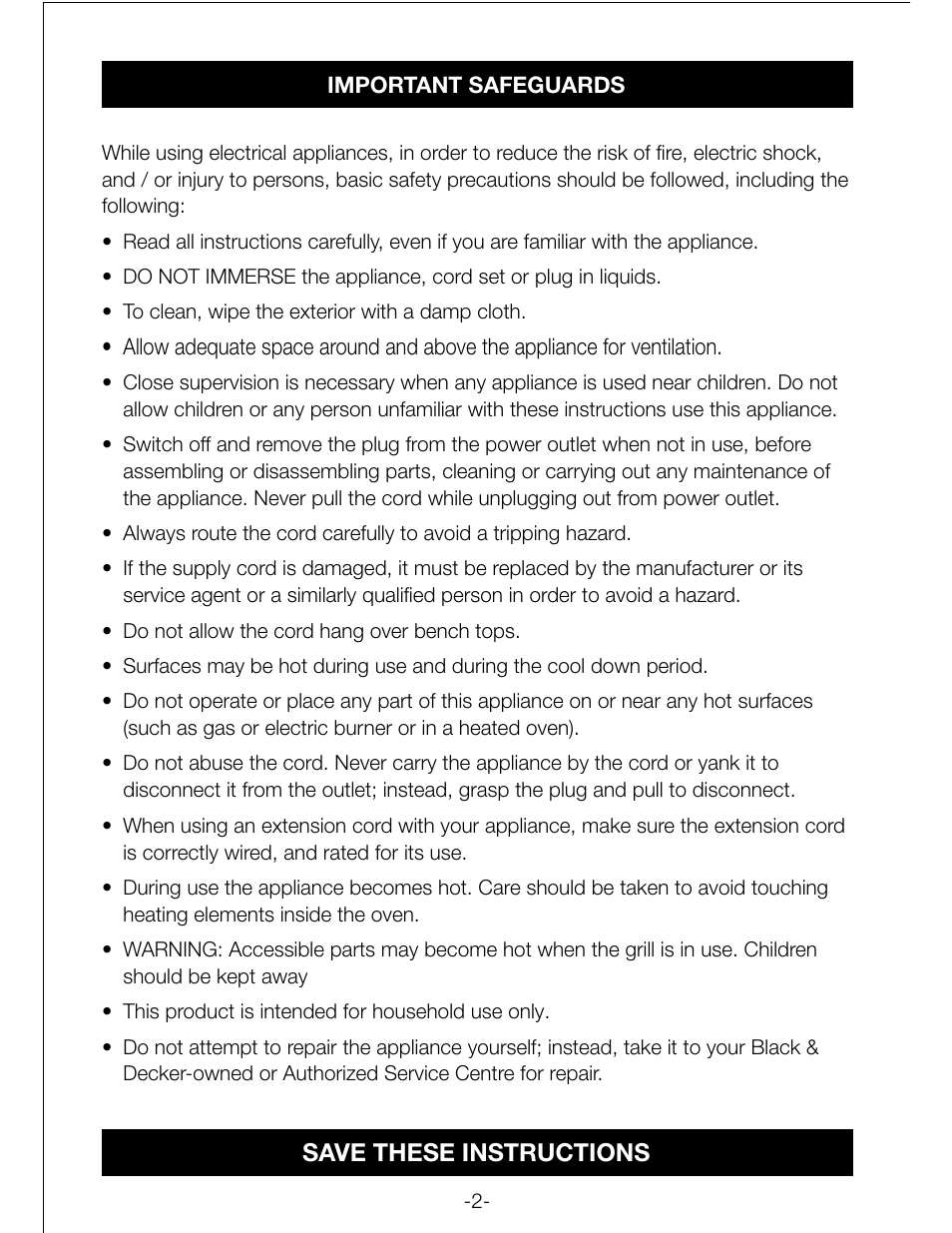 Save these instructions | Black & Decker TRO18 User Manual | Page 2 / 12