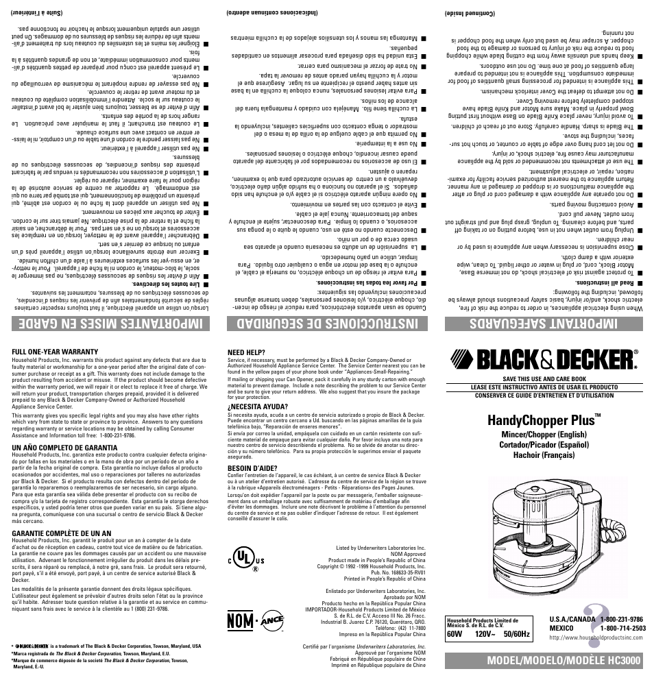 Black & Decker HC3000 User Manual | 12 pages