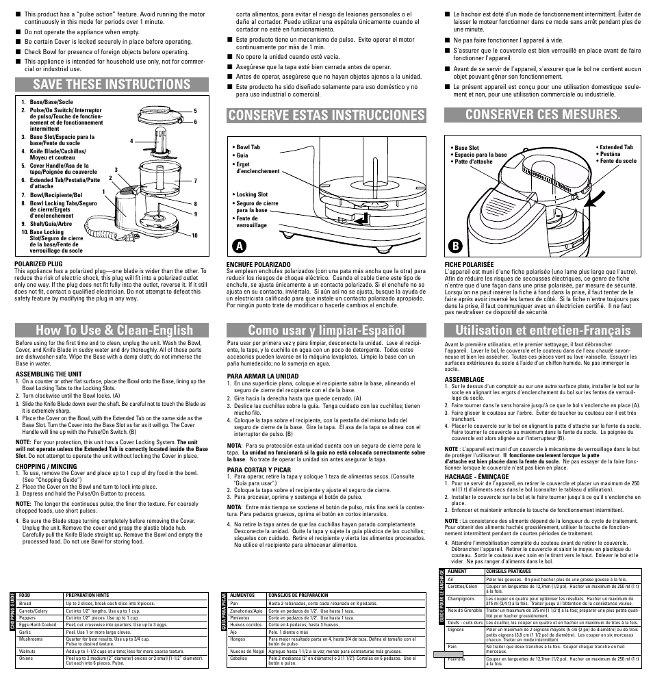 Utilisation & entretien, How to use & clean-english, Save these instructions | Conserve estas instrucciones conserver ces mesures | Black & Decker HC3000 User Manual | Page 10 / 12