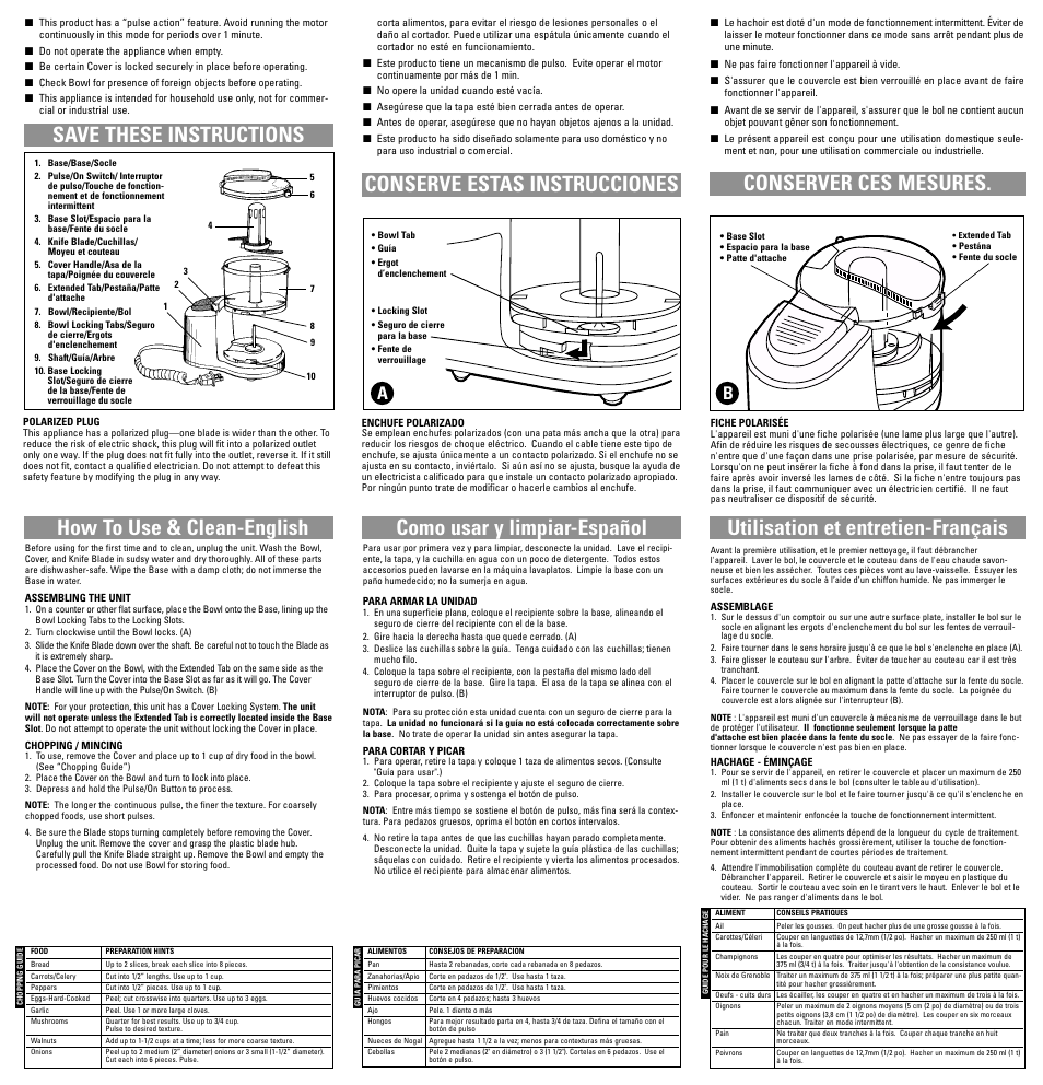 How to use & clean-english, Save these instructions, Conserve estas instrucciones conserver ces mesures | Black & Decker HC3000 User Manual | Page 3 / 12