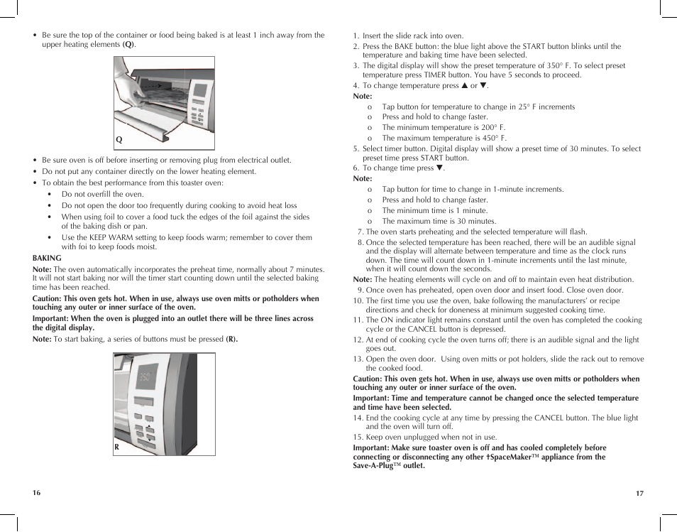 Start toast bake keep warm timer cancel | Black & Decker TROS1000Q User Manual | Page 9 / 27