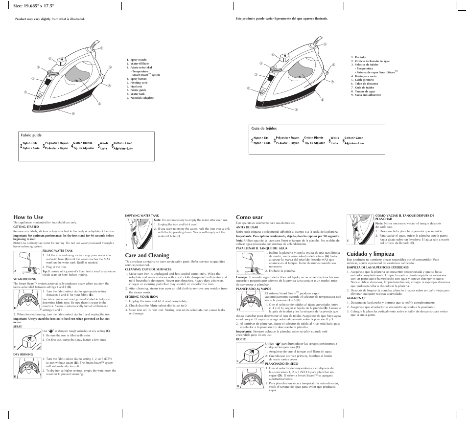 Como usar, Cuidado y limpieza, How to use | Care and cleaning | Black & Decker Quick 'N Easy IM310 User Manual | Page 2 / 2