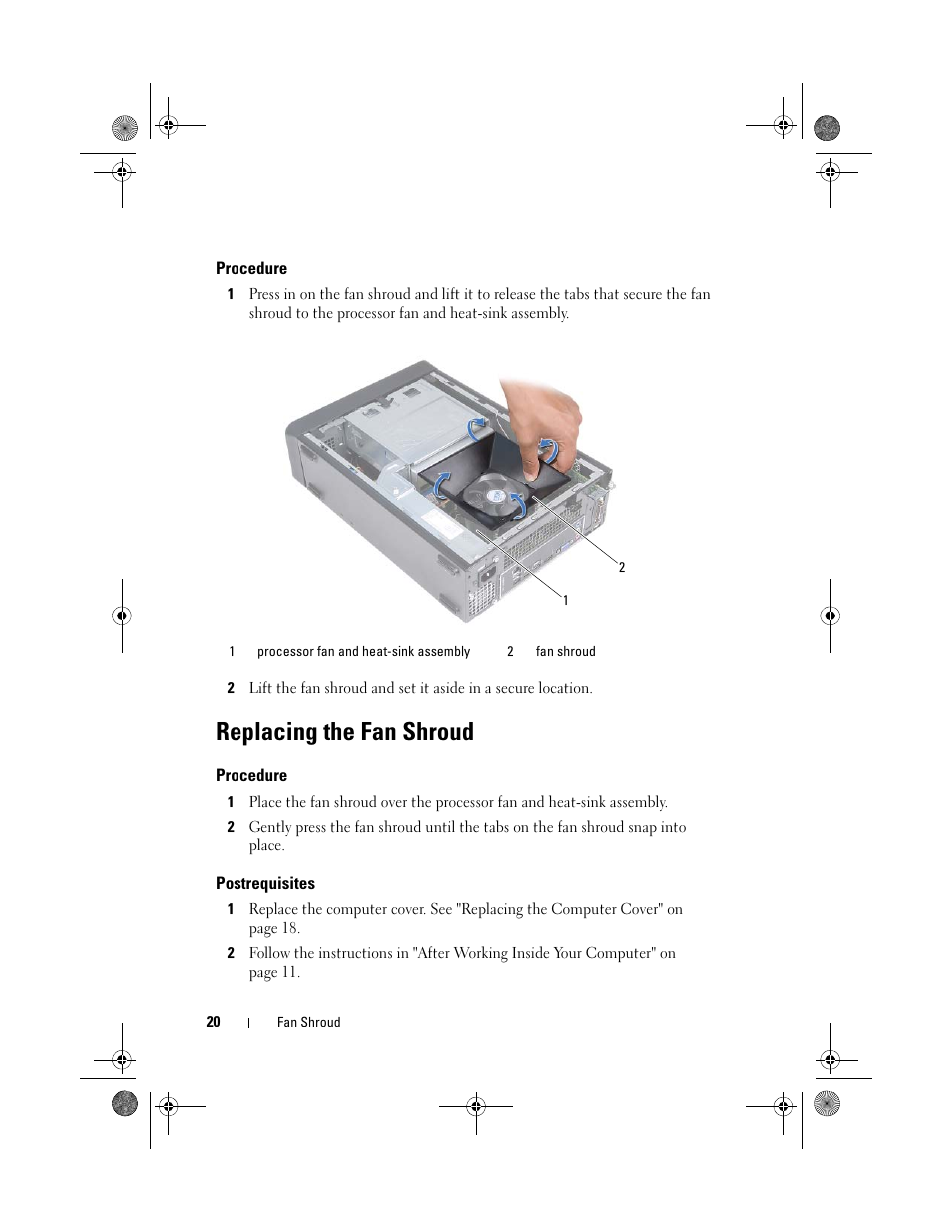 Replacing the fan shroud | Dell Inspiron 660s (Early 2012) User Manual | Page 20 / 94