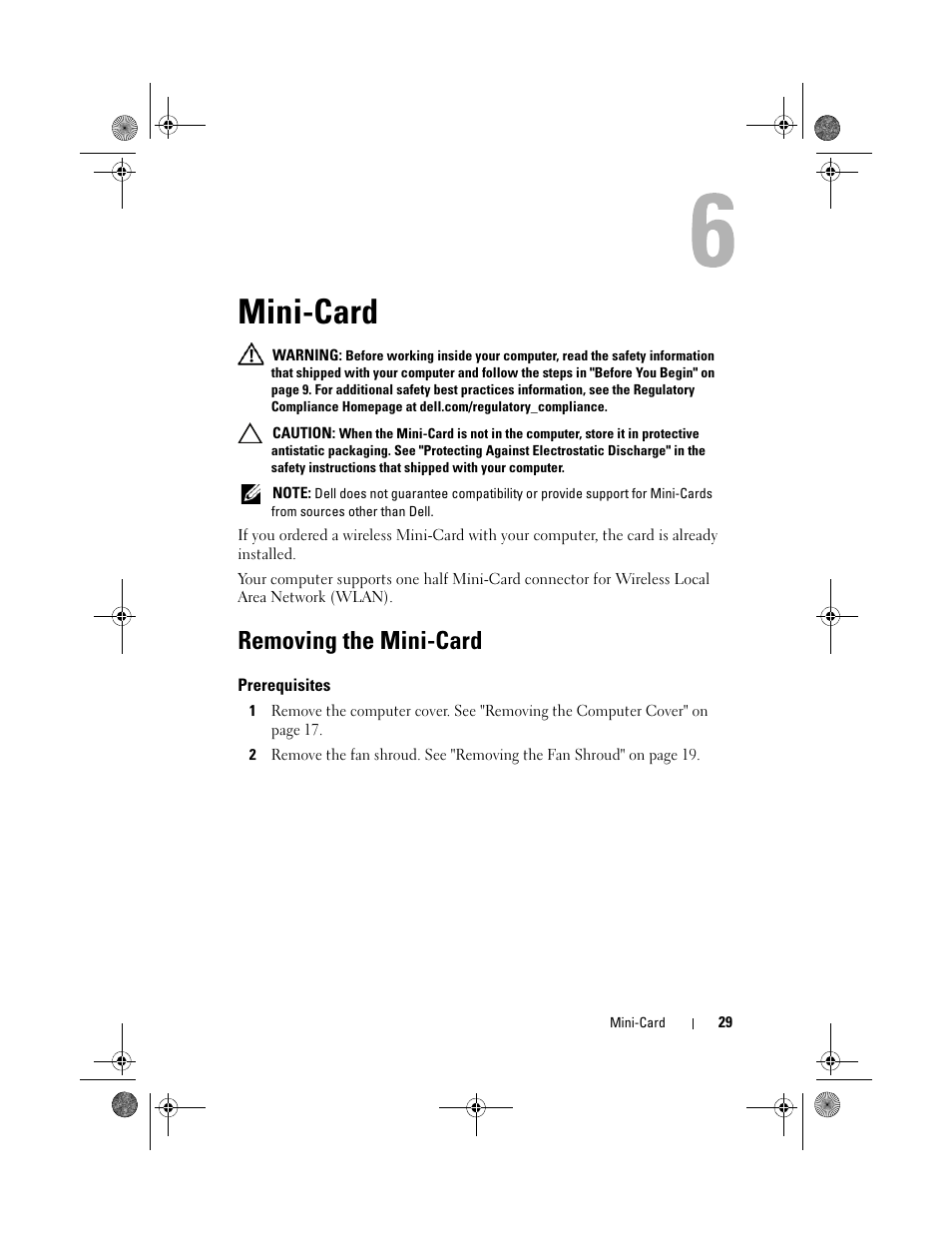 Mini-card, Removing the mini-card | Dell Inspiron 660s (Early 2012) User Manual | Page 31 / 94