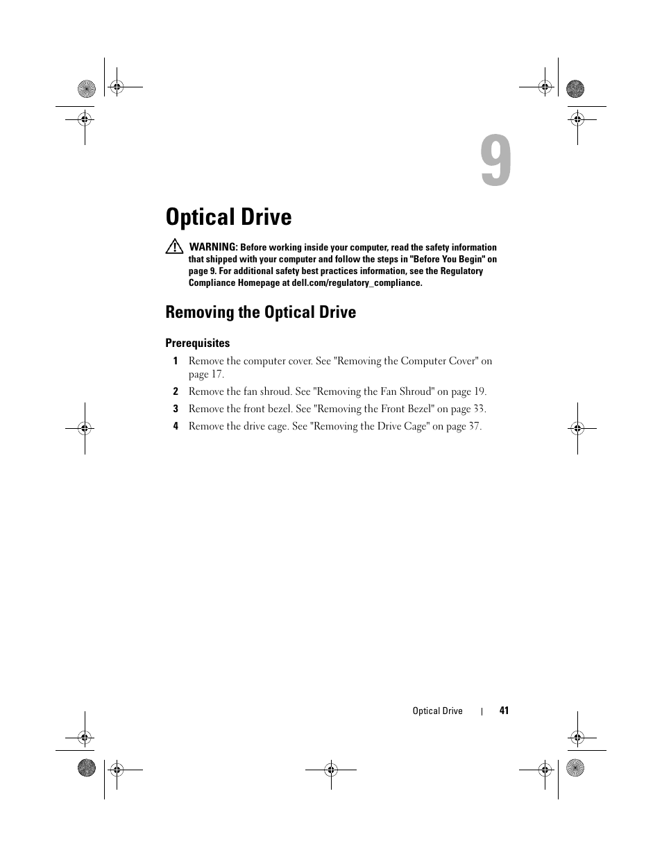 Optical drive, Removing the optical drive | Dell Inspiron 660s (Early 2012) User Manual | Page 43 / 94