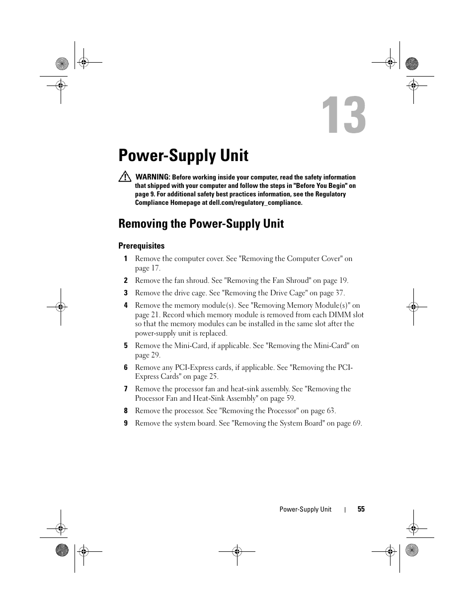 Power-supply unit, Removing the power-supply unit | Dell Inspiron 660s (Early 2012) User Manual | Page 59 / 94