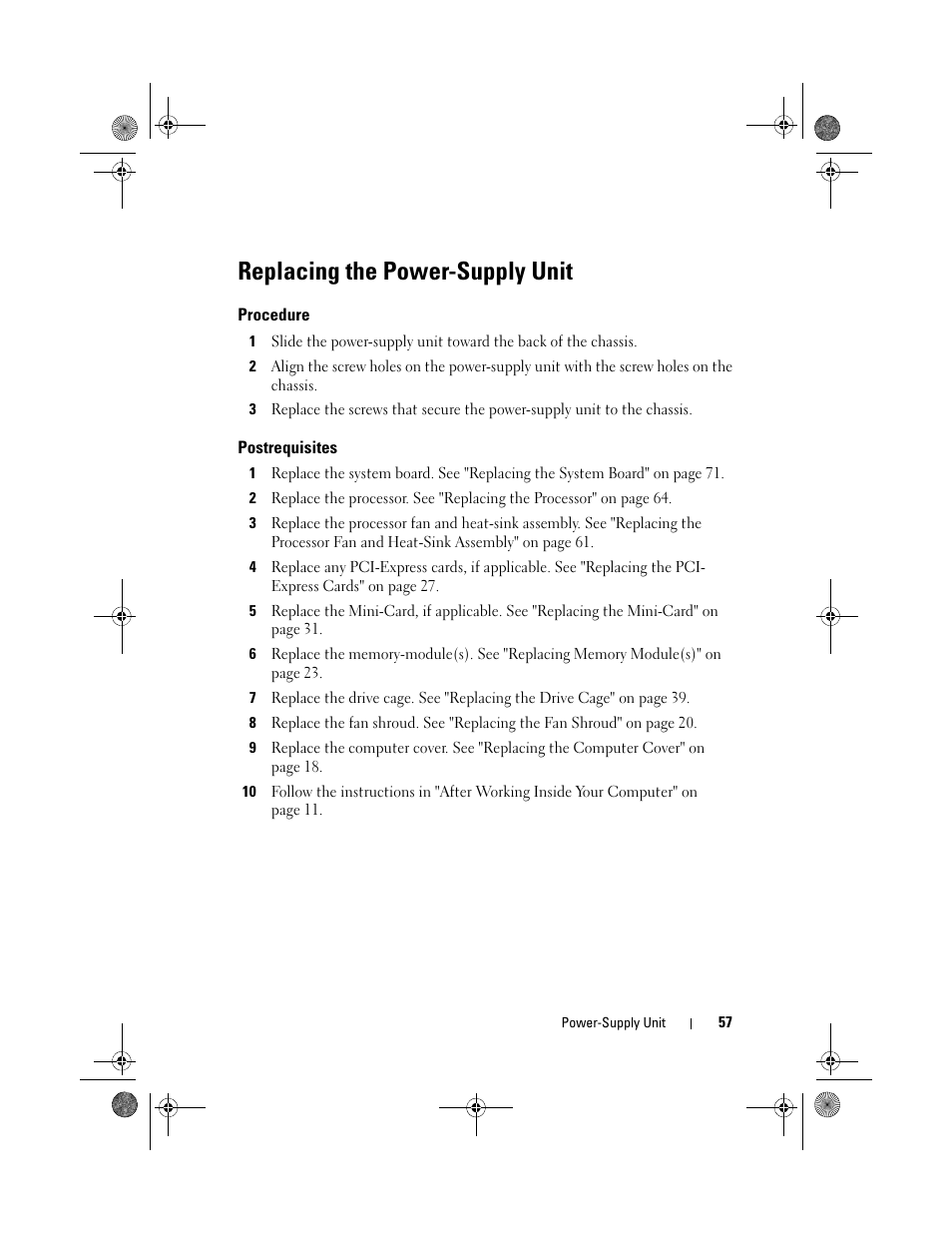 Replacing the power-supply unit | Dell Inspiron 660s (Early 2012) User Manual | Page 61 / 94