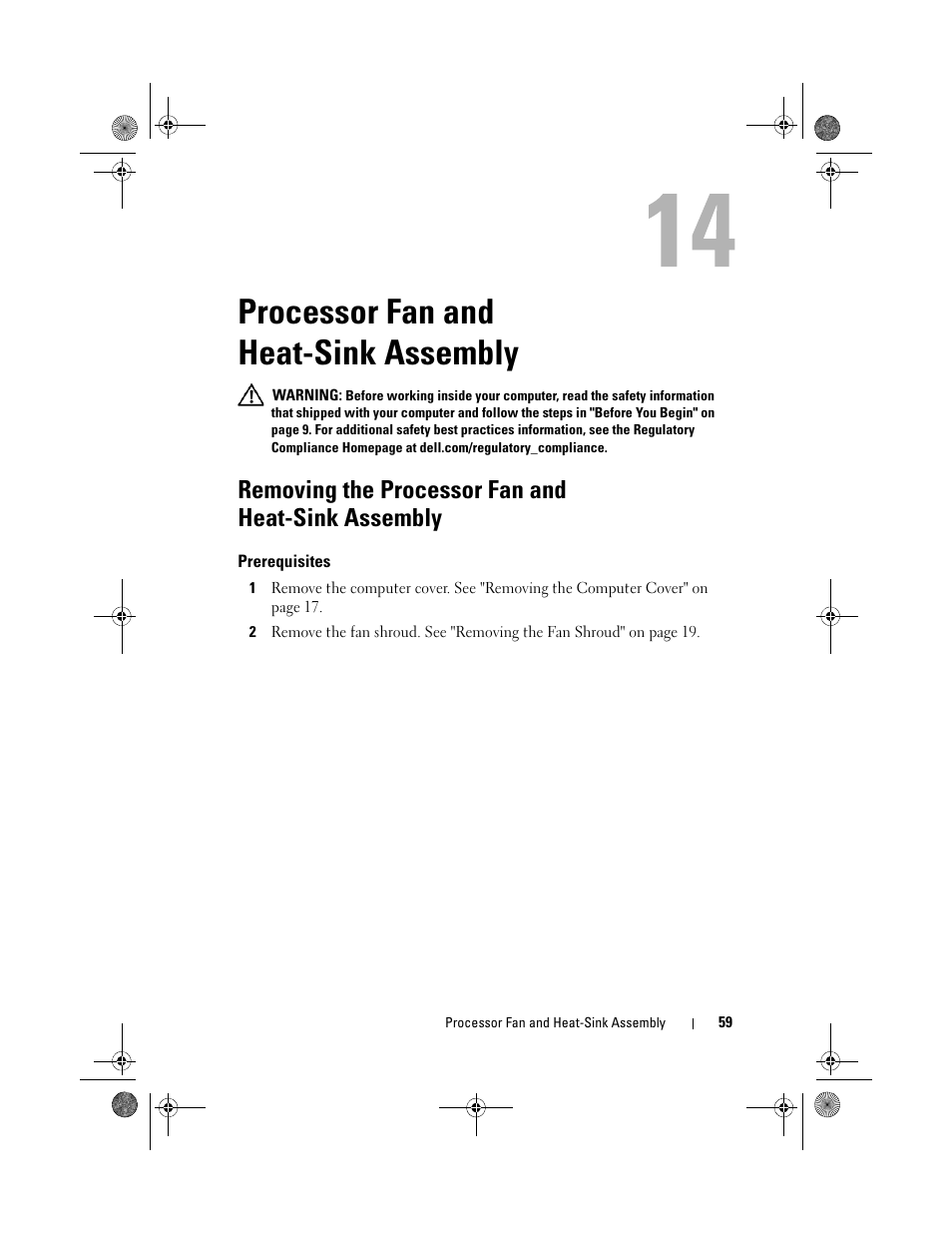 Processor fan and heat-sink assembly, Removing the processor fan and heat-sink assembly, Processor fan and | Heat-sink assembly, See "removing the | Dell Inspiron 660s (Early 2012) User Manual | Page 63 / 94