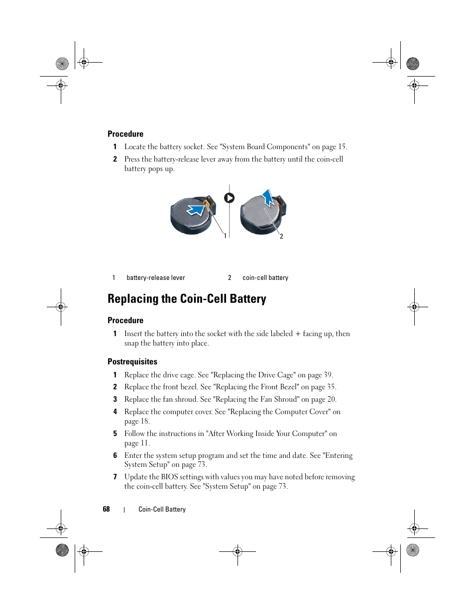 Replacing the coin-cell battery | Dell Inspiron 660s (Early 2012) User Manual | Page 72 / 94