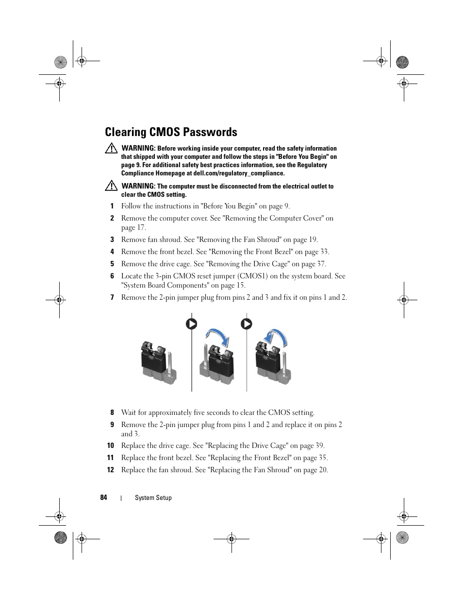 Clearing cmos passwords | Dell Inspiron 660s (Early 2012) User Manual | Page 88 / 94