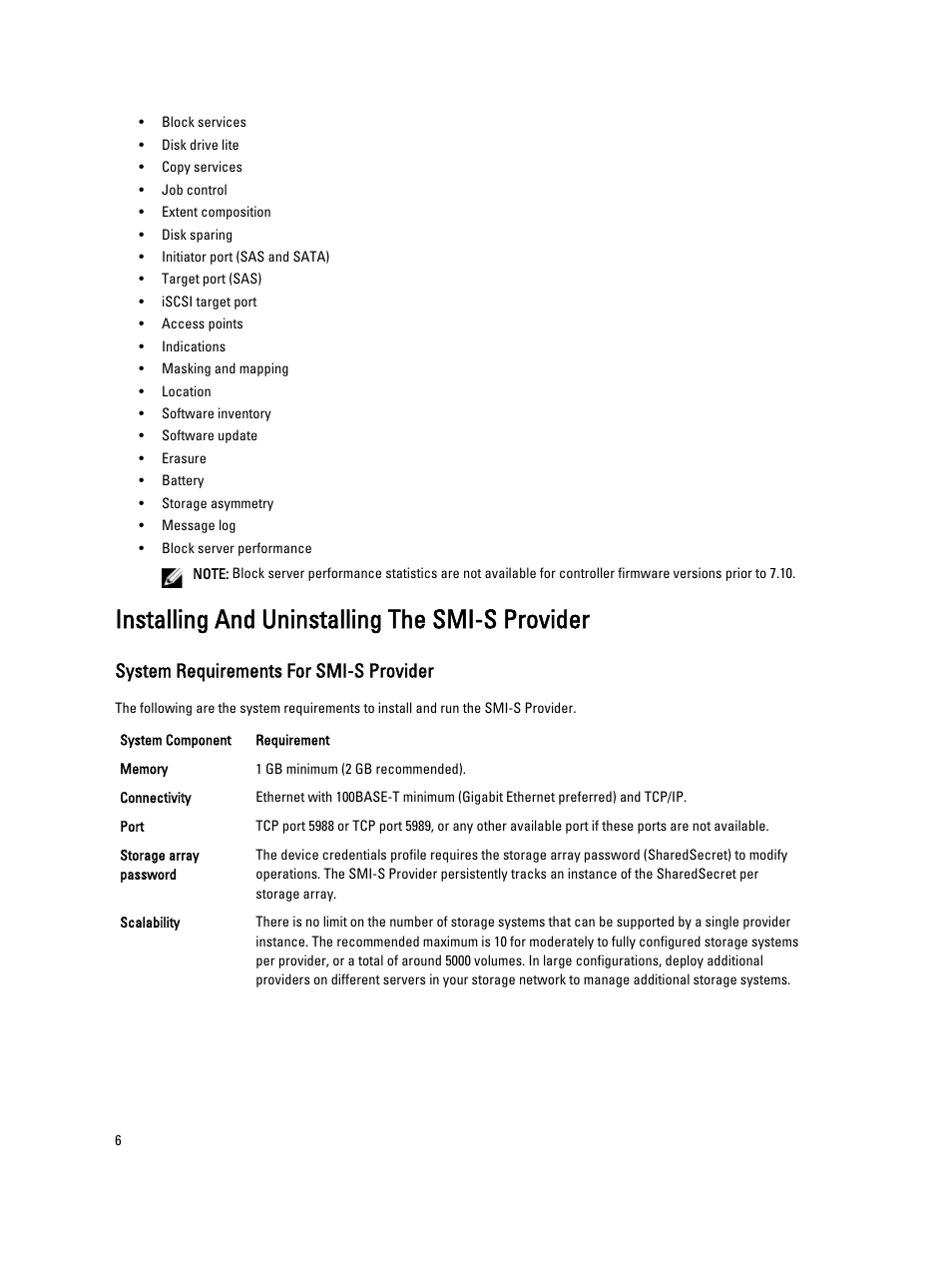 Installing and uninstalling the smi-s provider, System requirements for smi-s provider | Dell PowerVault MD3260 User Manual | Page 6 / 11