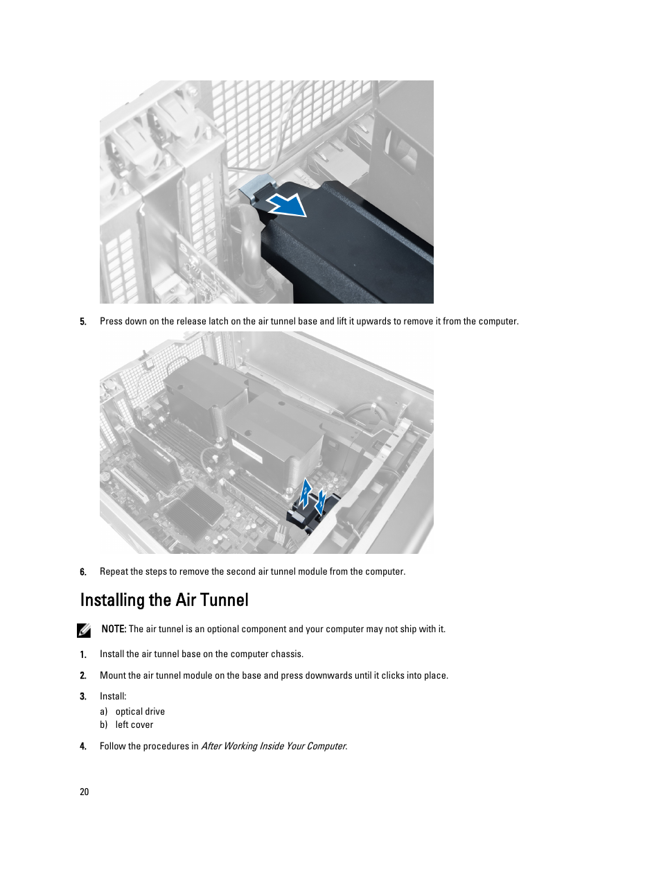 Installing the air tunnel | Dell Precision T7600 (Mid 2012) User Manual | Page 20 / 73