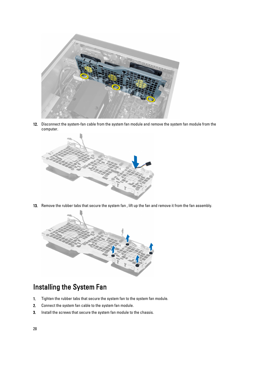 Installing the system fan | Dell Precision T7600 (Mid 2012) User Manual | Page 28 / 73